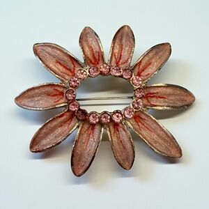 Vintage Iridescent Pink Enamel & Rhinestone Floral Estate Collection Brooch